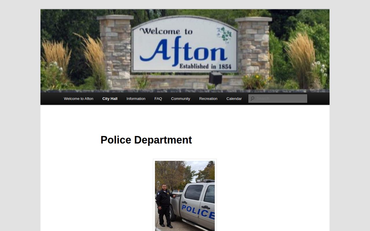 Official Afton Police Department webpage used to locate arrest report contacts
