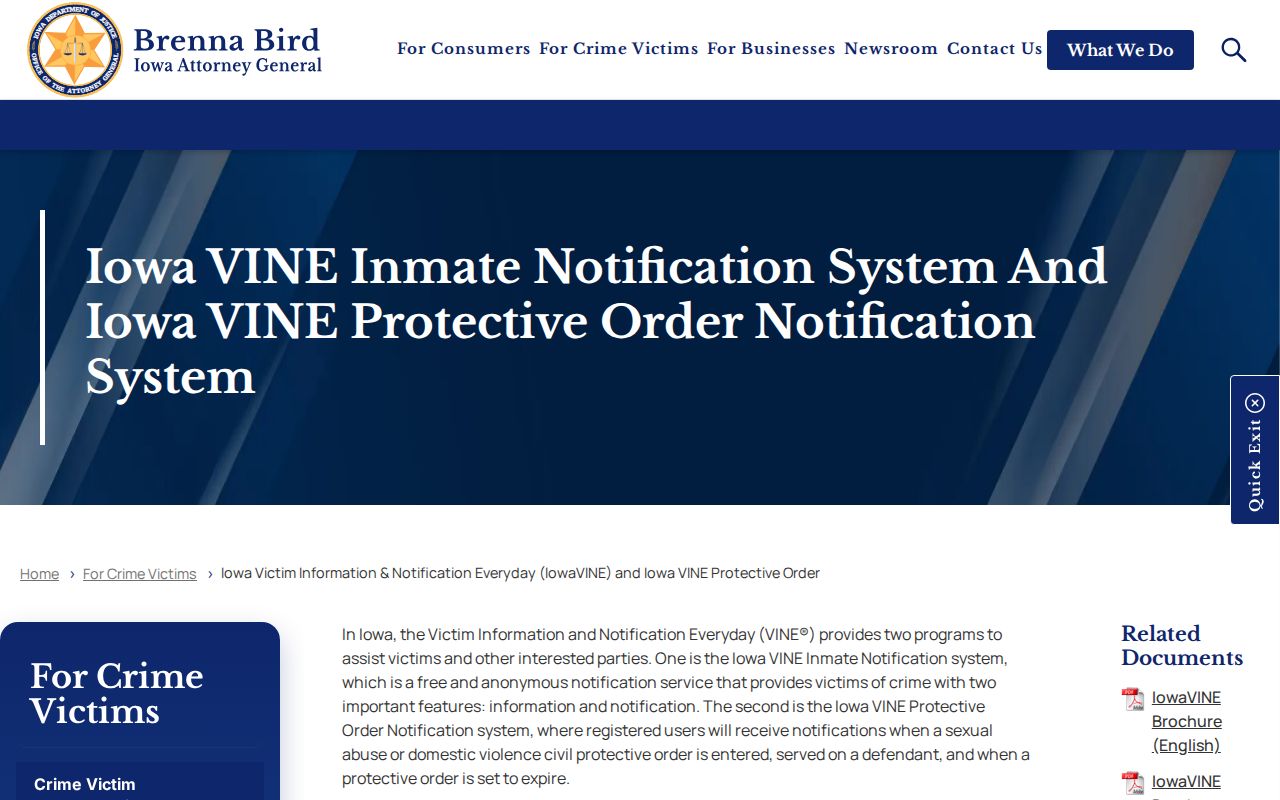 Official Iowa VINE custody notification coverage for Union County
