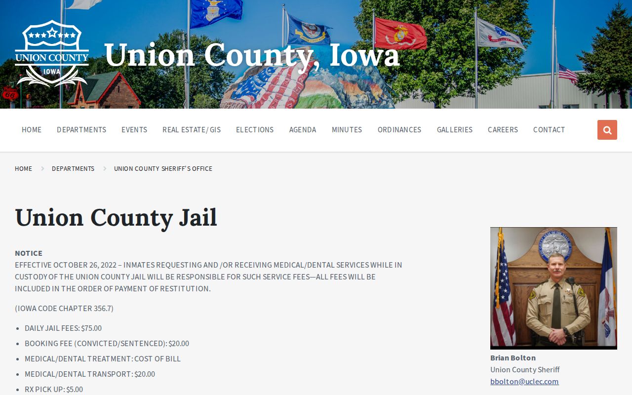 Official Union County Jail information page with facility details
