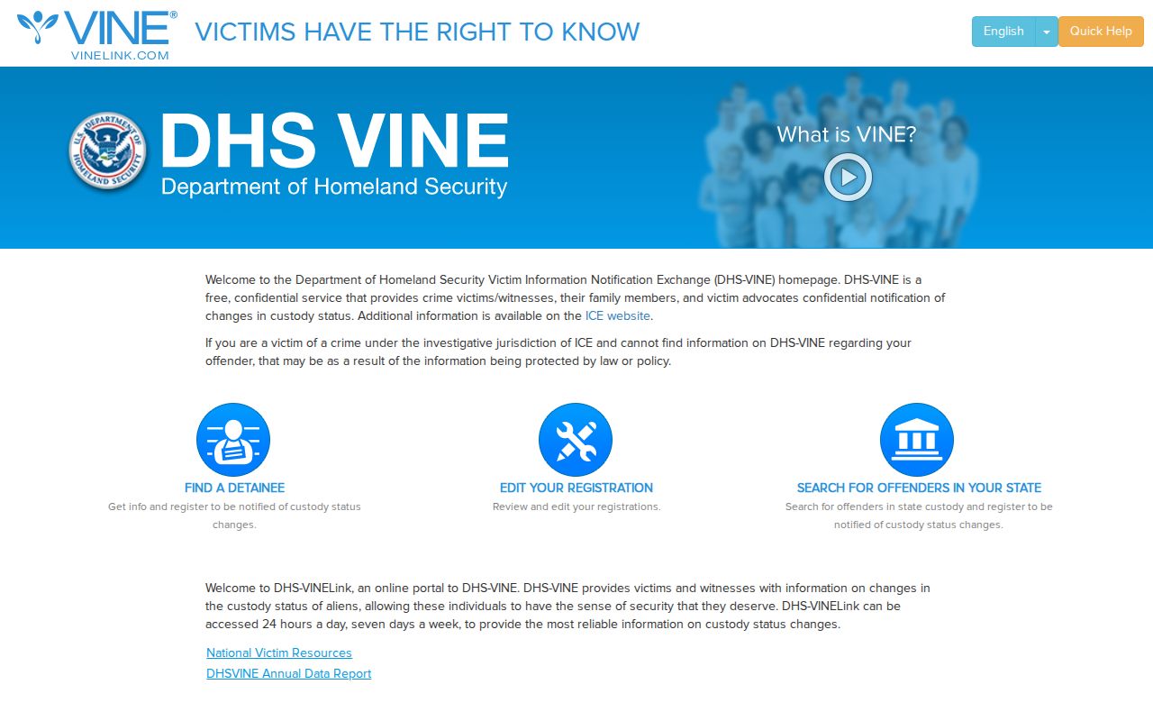 DHS VINE federal immigration custody search separate from Union County VINELink
