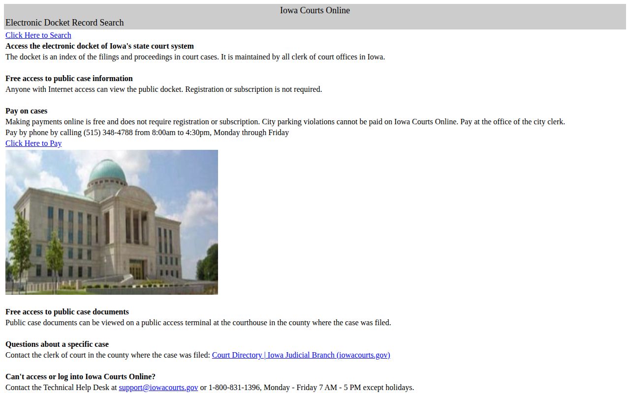 Iowa Courts Online public docket search for case disposition