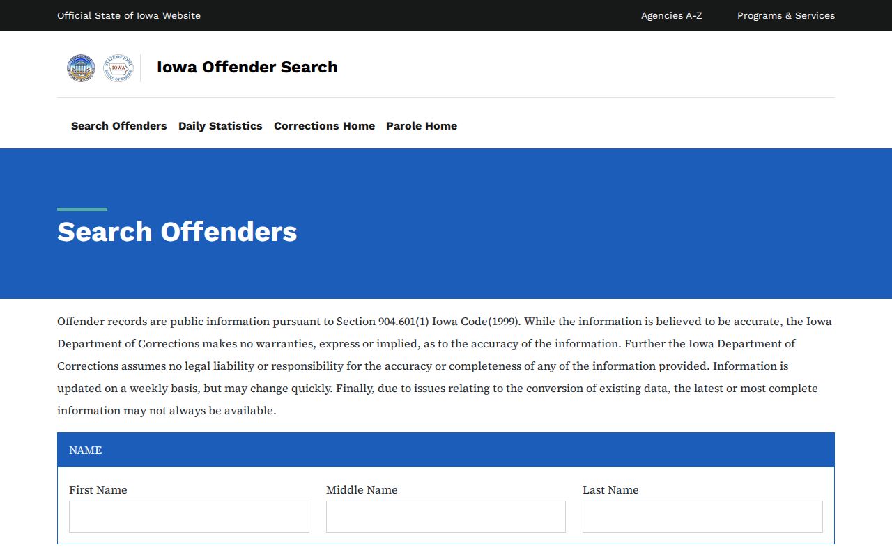 Iowa DOC offender search distinct from Union County police blotter records